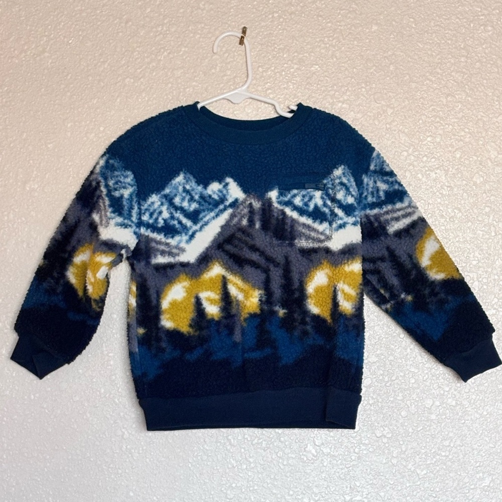 Old Navy Fleece Blue Mountain Scene Crewneck Sweater Boy 3T